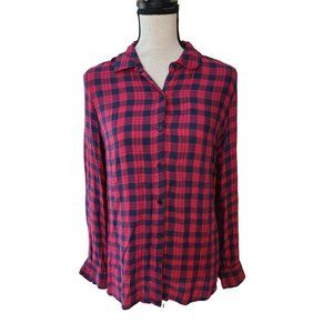 Women's Charlotte Russe Red & Navy Plaid Flannel Shirt size Medium